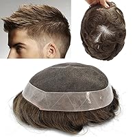 Vista 10 de Toupee para hombres, pieza de cabello humano real, sistema de cabello para hombre, encaje suizo suave, extensiones de cabello para hombre, gris
