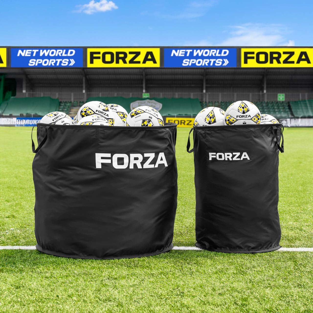 FORZA Ball Bin – Portable Sports Ball Storage & Trick Shot Target – Holds up to 45 Size 5 Balls – Collapsible Frame with Carry Bag – Ideal for Football, Rugby, Basketball & More (80cm x 75cm)