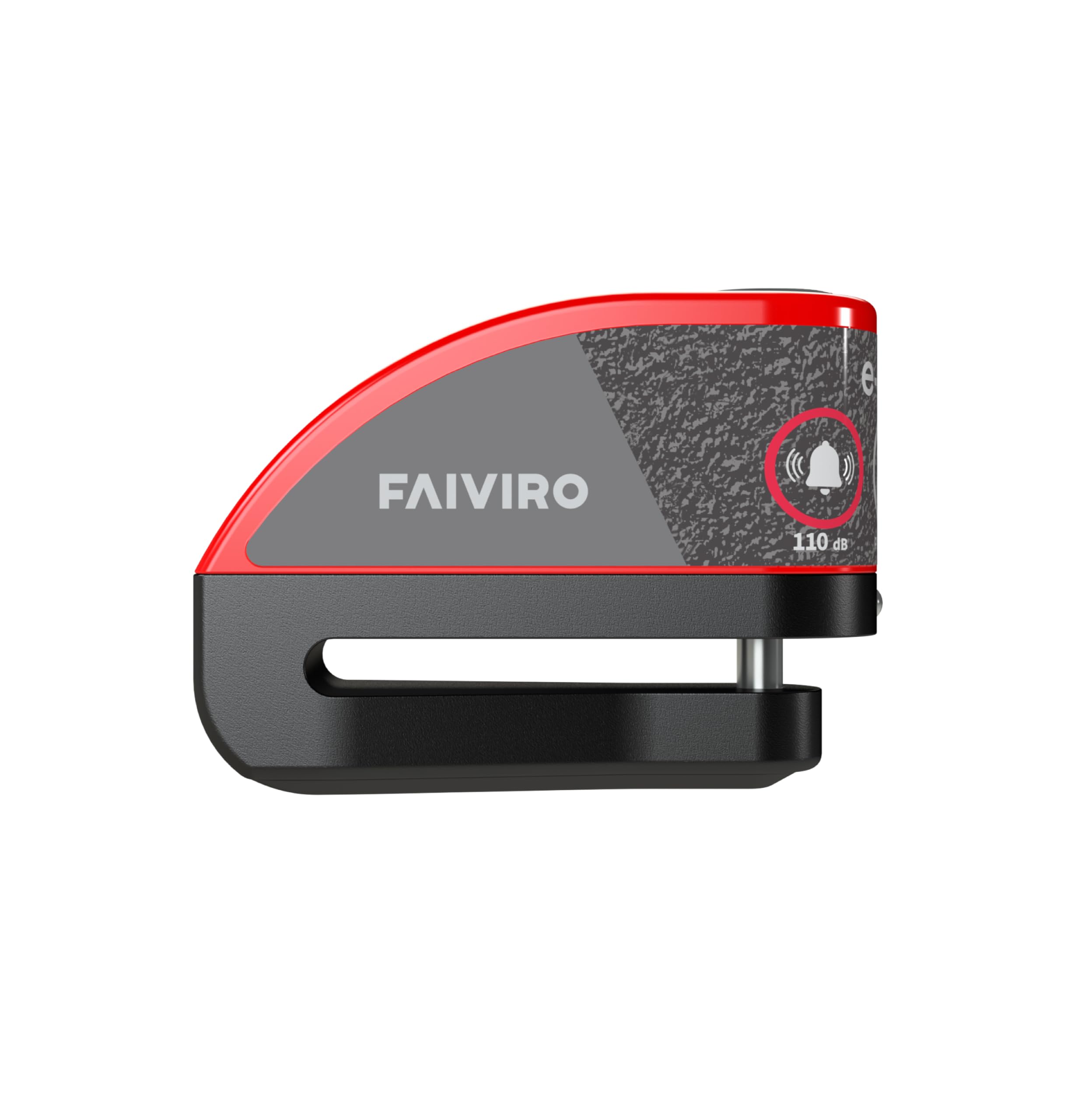 Viro E-Stop Motorradscheibenschloss mit Alarm, Stange 6 mm, Farbe Rot Schwarz, Motorradschloss Diebstahlsicherung für Roller und Motorrad