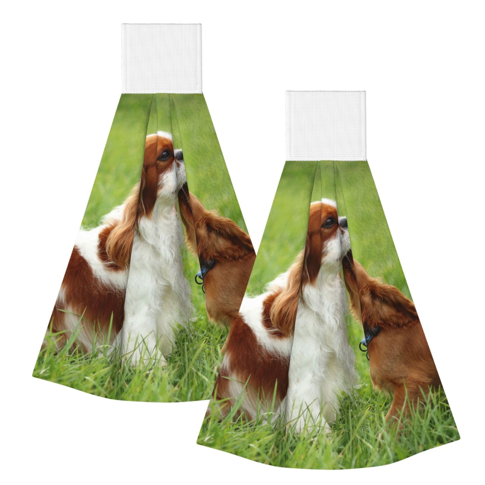 DOPKLNA Cavalier King Charles Spaniel, 2 Pcs Hanging Coral Fiber Hand Towels for Bathroom, Absorbent Kitchen Towels