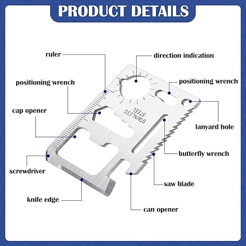 Miniatura 3 de WILLBOND 24 juegos de herramientas de bolsillo de supervivencia 11 en 1 de acero inoxidable, tarjetas de crédito, multiherramienta, billetera,