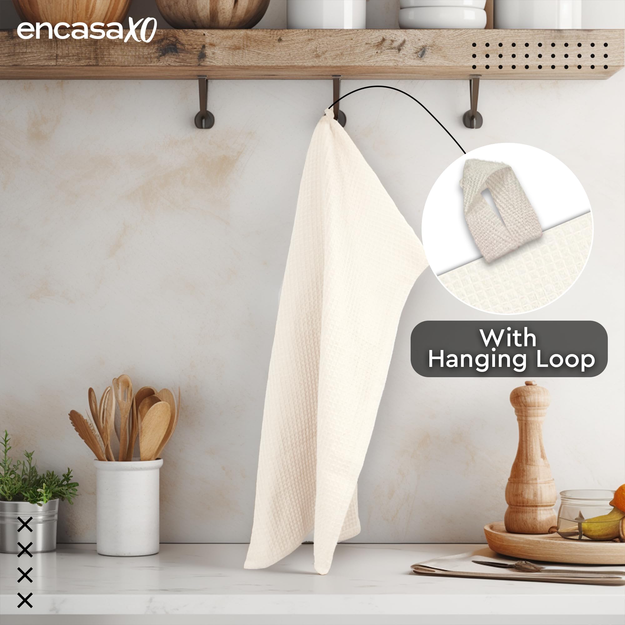 Encasa XO Kitchen Towels, Waffle Weave Cotton Tea Dishcloths White 3