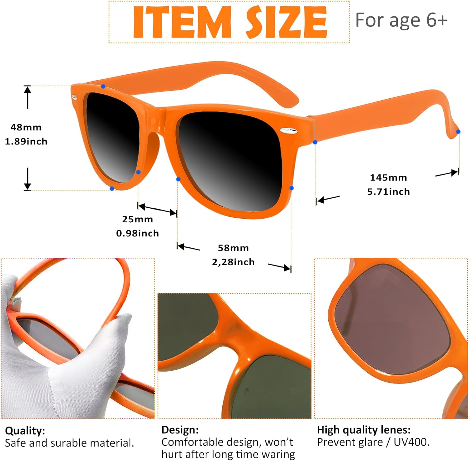 Oleitodh 60 Pack Orange Party Sunglasses Kids Bulk for Birthday Party Favors Goody Bag Fillers for Beach Pool Party for Teens Adults