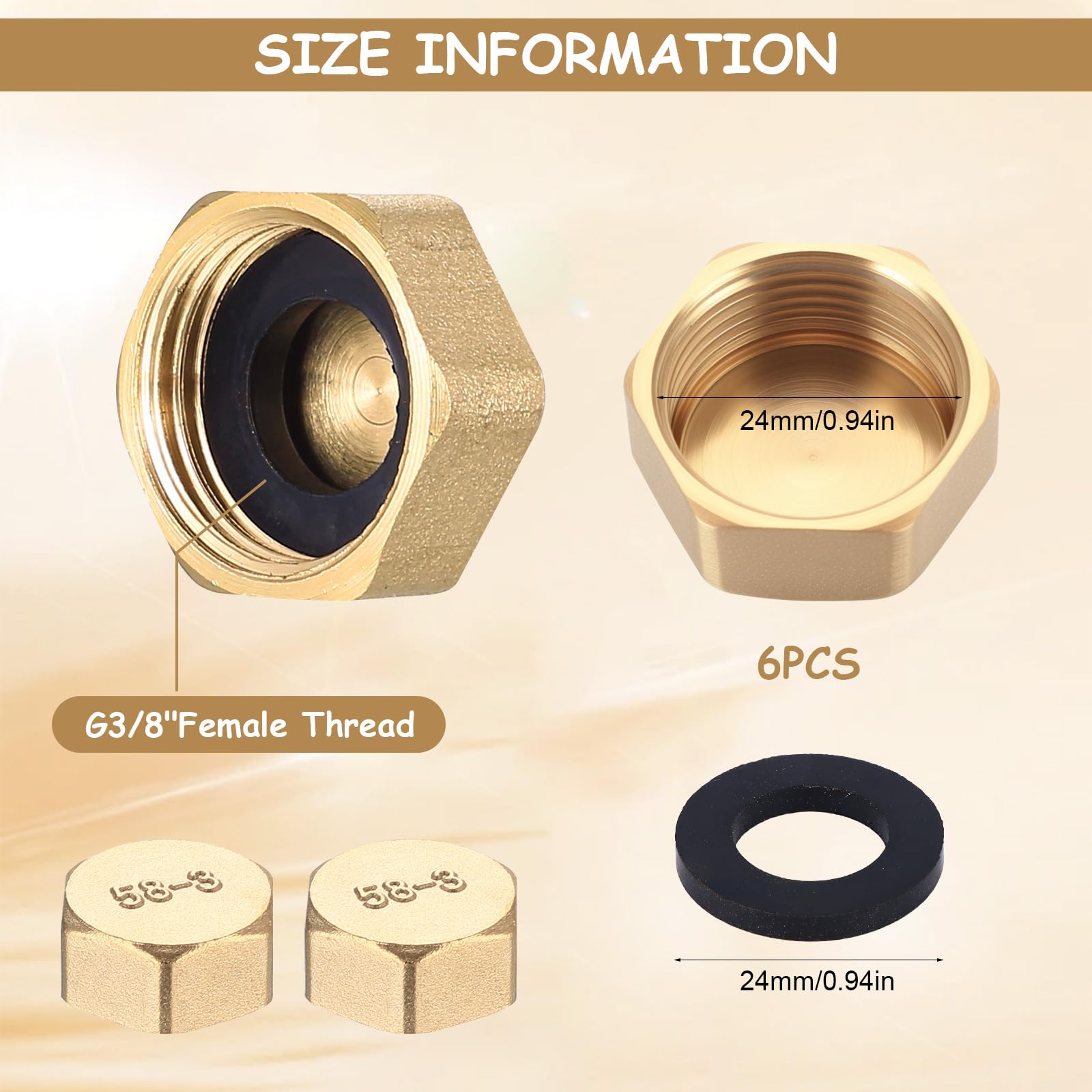 6 PCS Brass Blanking Cap - 1/2 Inch Brass Hex Blanking Plug, Radiator - View #4