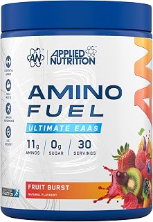 Applied Nutrition Amino Fuel, Polvo de Aminoácidos Esenciales EAA, 390g | Sabor Fruit Burst, con BCAAs, Glutamina, Electrolitos, Sin Azúcar