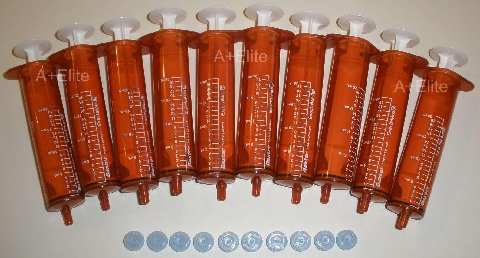 BAXA ExactaMed Oral Liquid Medication Syringe 20cc/20mL 10/PK Amber Medicine Dose Dispenser With Cap Exacta-Med BAXTER Comar Latex Free
