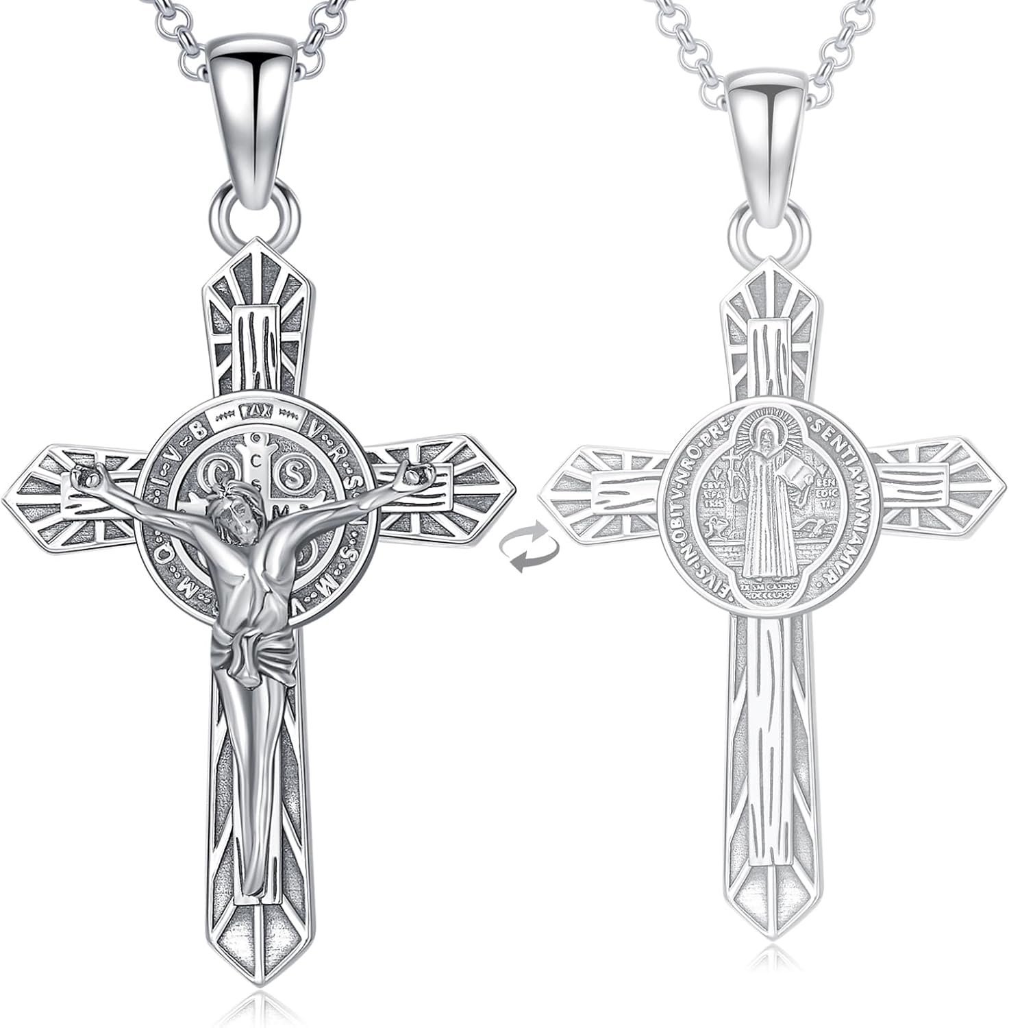 YAFEINI Religious Protection Amulet Necklace 925 Sterling Silver Saint Michael the Archangel Pendant Cross Necklace Saint Christopher Jewelry Saint Michael Gifts for Men Women