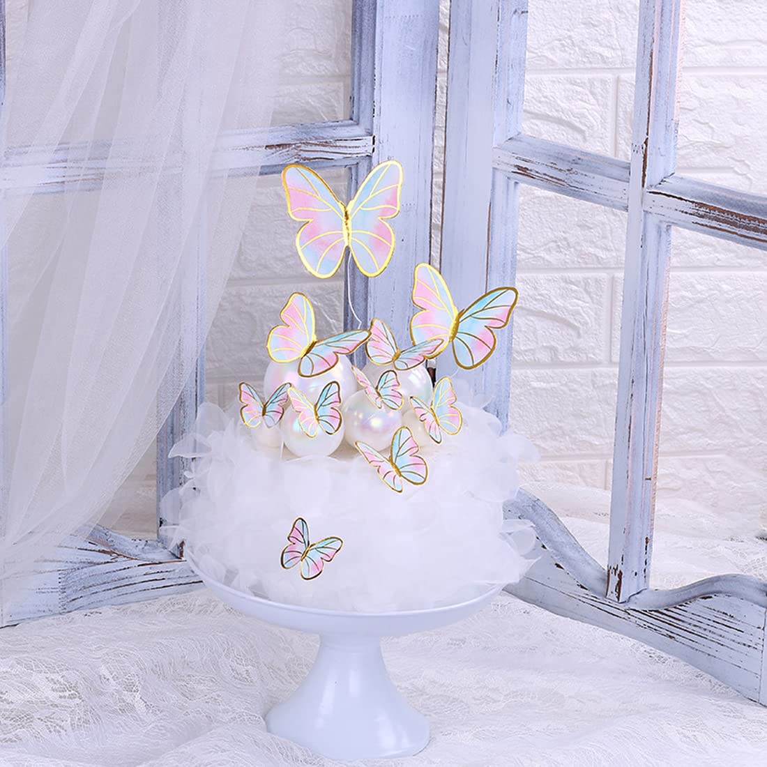 110Pcs Butterfly Cake Toppers rosa viola oro 3D farfalle alzata per torta per buon compleanno decorazione torta nuziale all'ingrosso  15