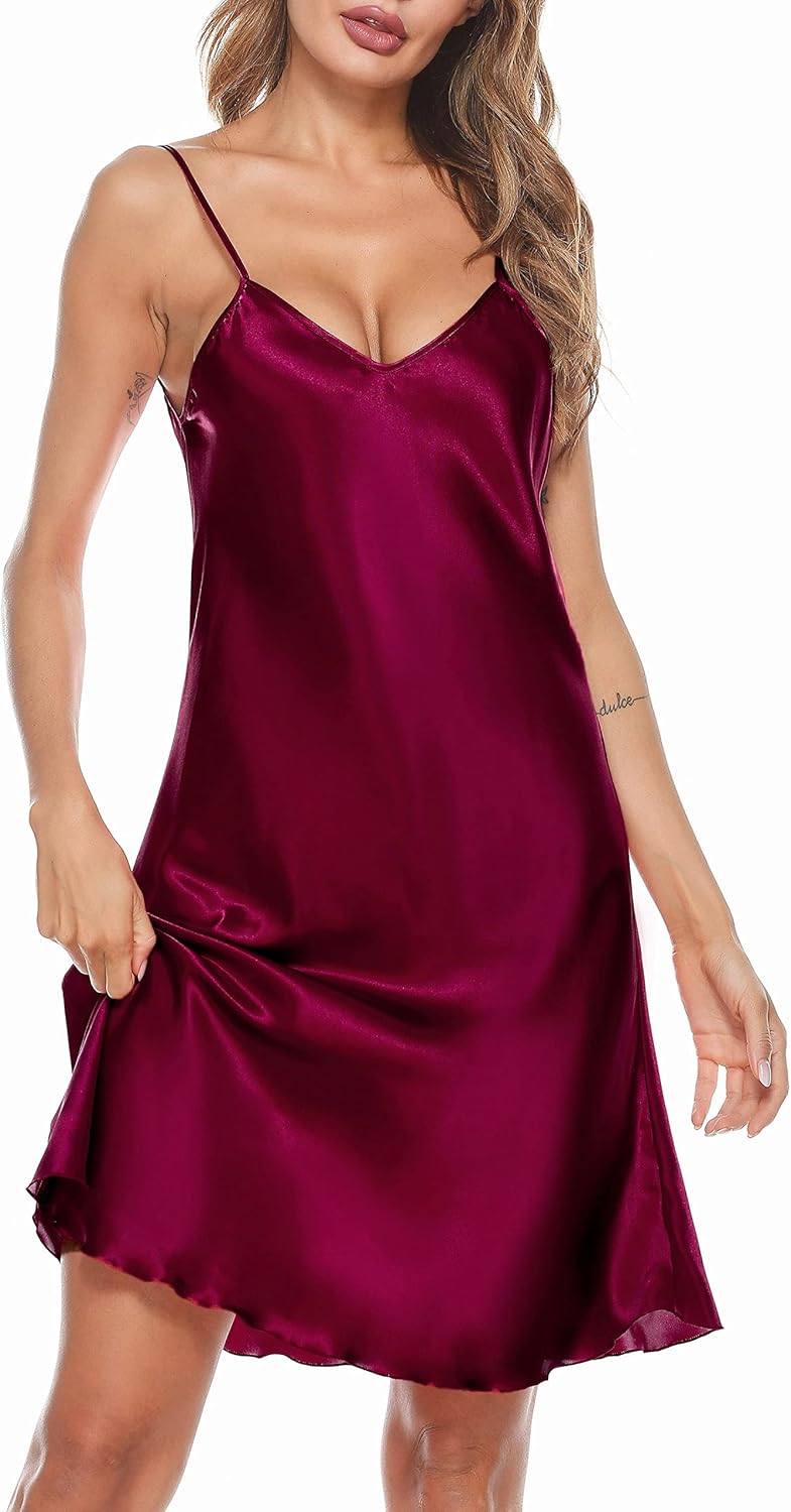 Women's Satin Nightgown Silk Slip Chemise Sexy V Neck Sleepwear Negligee Nighties Bridal Babydoll with Straps S-3XL - Image 3