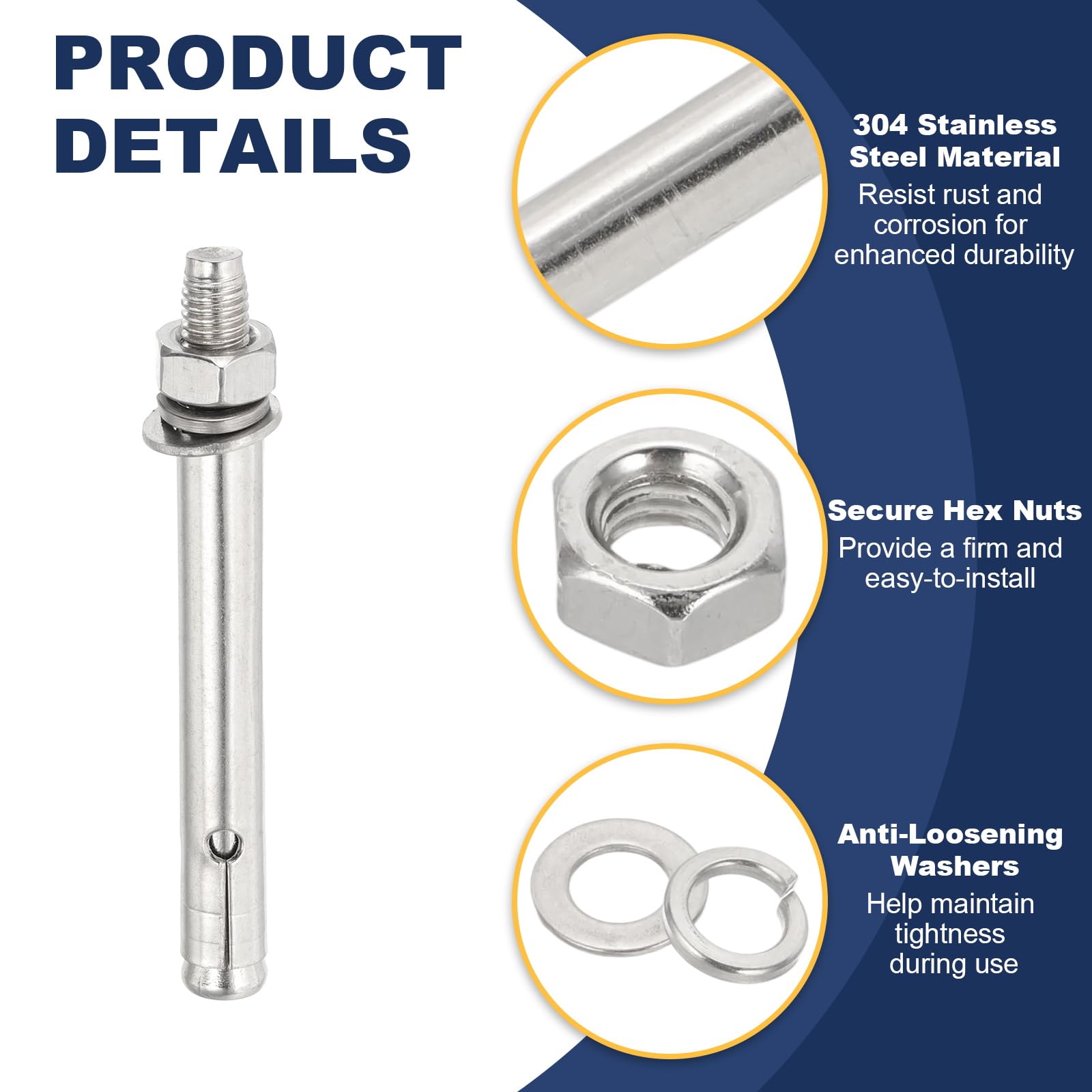PATIKIL M8 x 100mm 304 Stainless Steel Expansion Bolts - Image 3