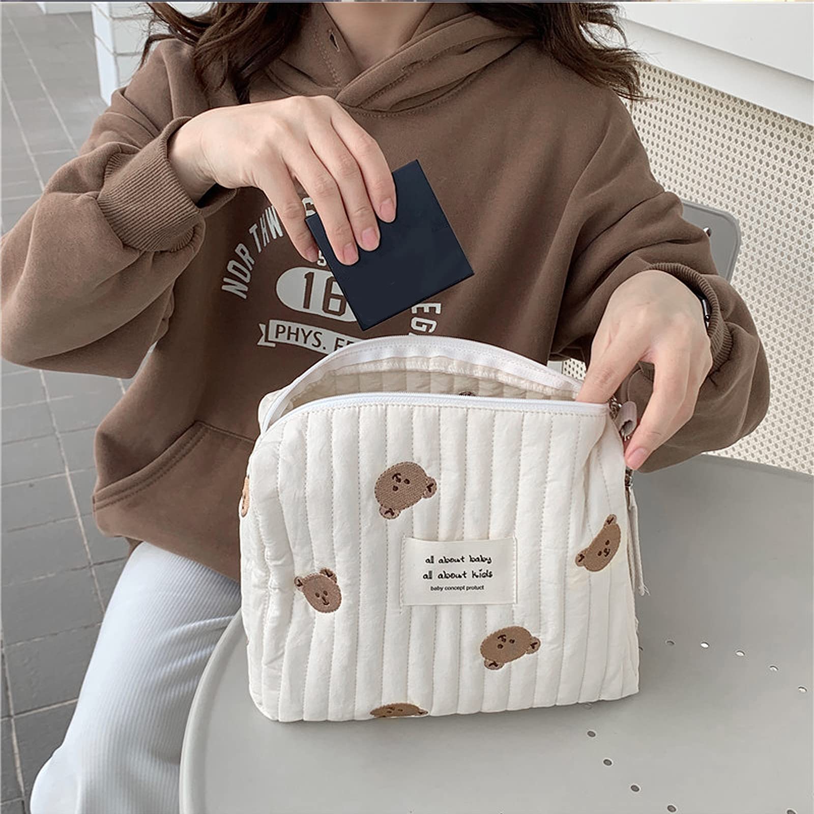 SONARIN Léger Sac de Rangement pour Poussette,Multifonctionnel Élégante Broderie Organisateur de Poussette Landau Universel Sac de Rangement pour Landau Sac de Maman(Ours, 1 Sangle)