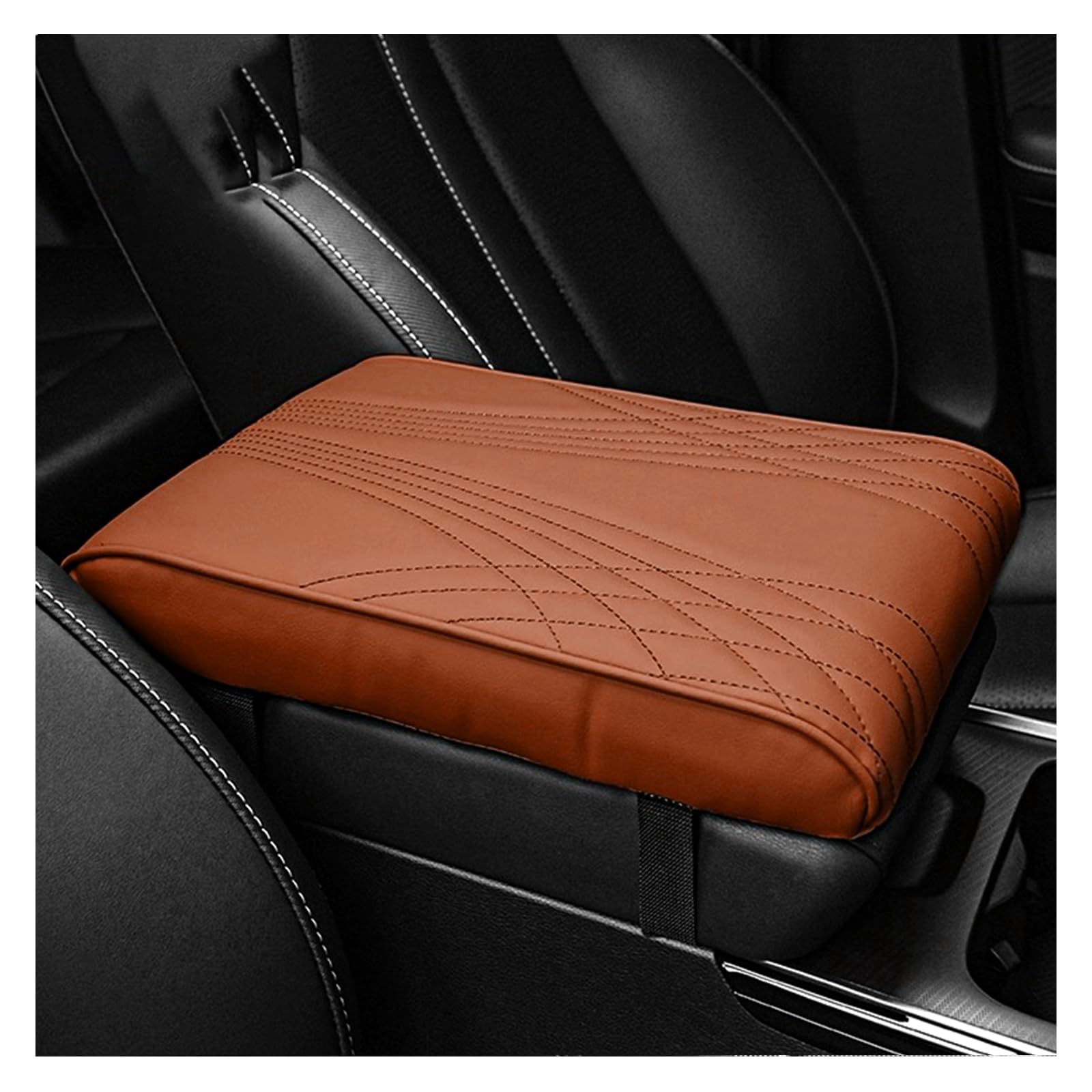 Car Center Console Cushion Pad, 13"×8.3" Comfortable Microfiber Leather&Memory Foam Armrest Box Cushion, Universal Waterproof Armrest Seat Box Cover Protector (Texture2-Coffee)