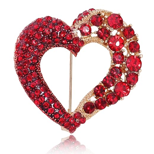 LAXPICOL Vintage Cute Red Love-Heart Austrian Crystal Brooch Broach Pin for Women