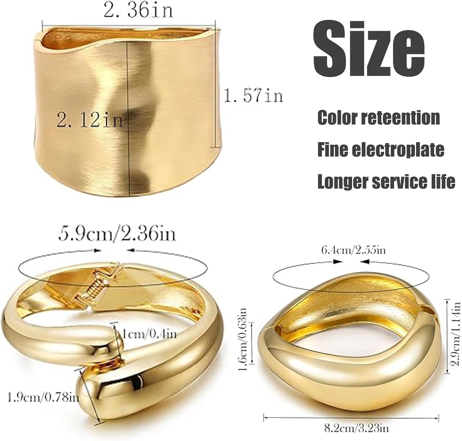 Chunky Gold Bracelet - 3pcs Gold Cuff Bangles for Women Trendy Cuff Bracelets Wide Thick Gold Bangles Non Tarnish Jewelry, 3 Packs - Image 6