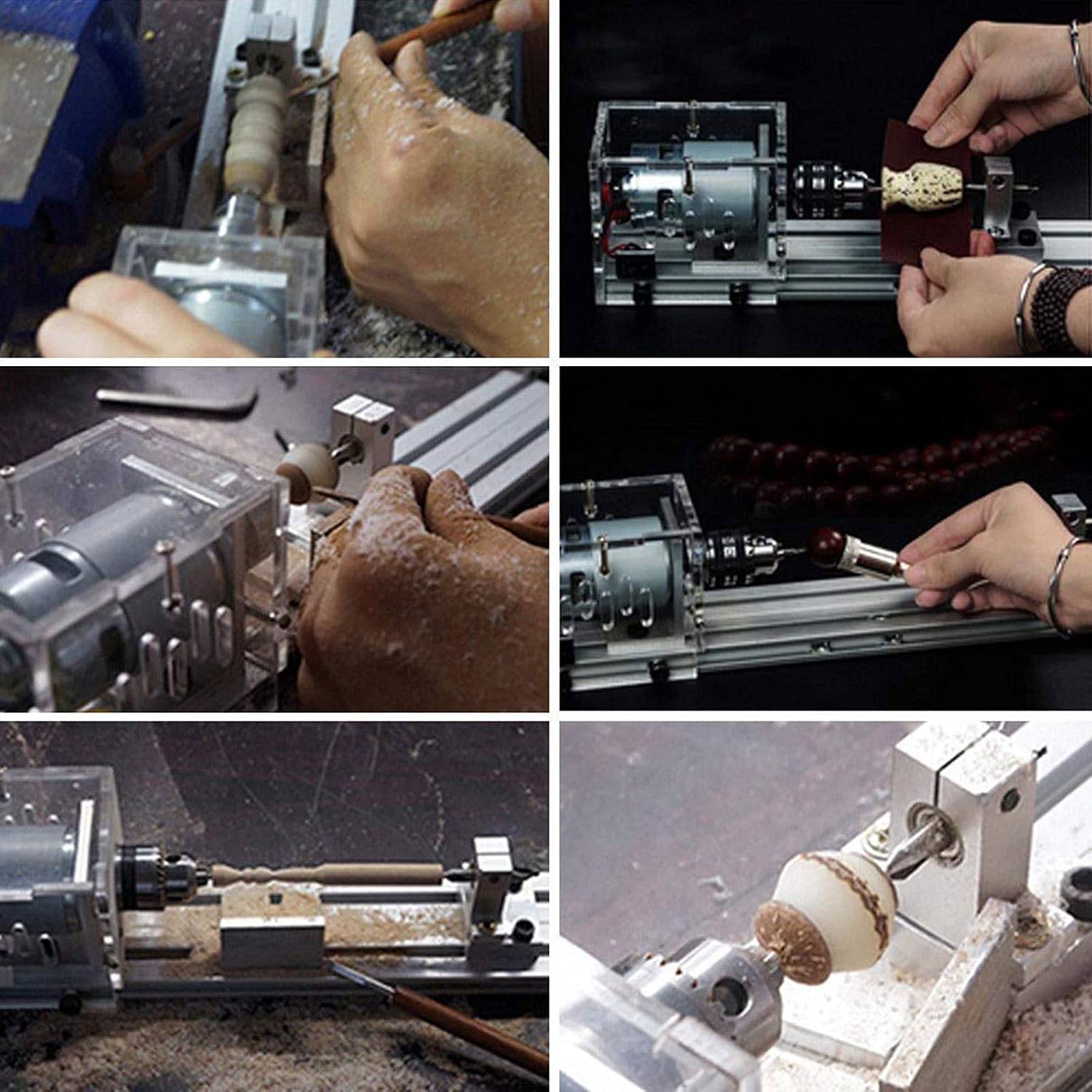 Mini Lathe 12V-24VDC 96W, Mini Wood Lathe Beads Polisher Hine, DIY Woodworking Miniature Buddha Pearl Lathe Grinding Polishing Beads Wood Drill Rotary Tool Set