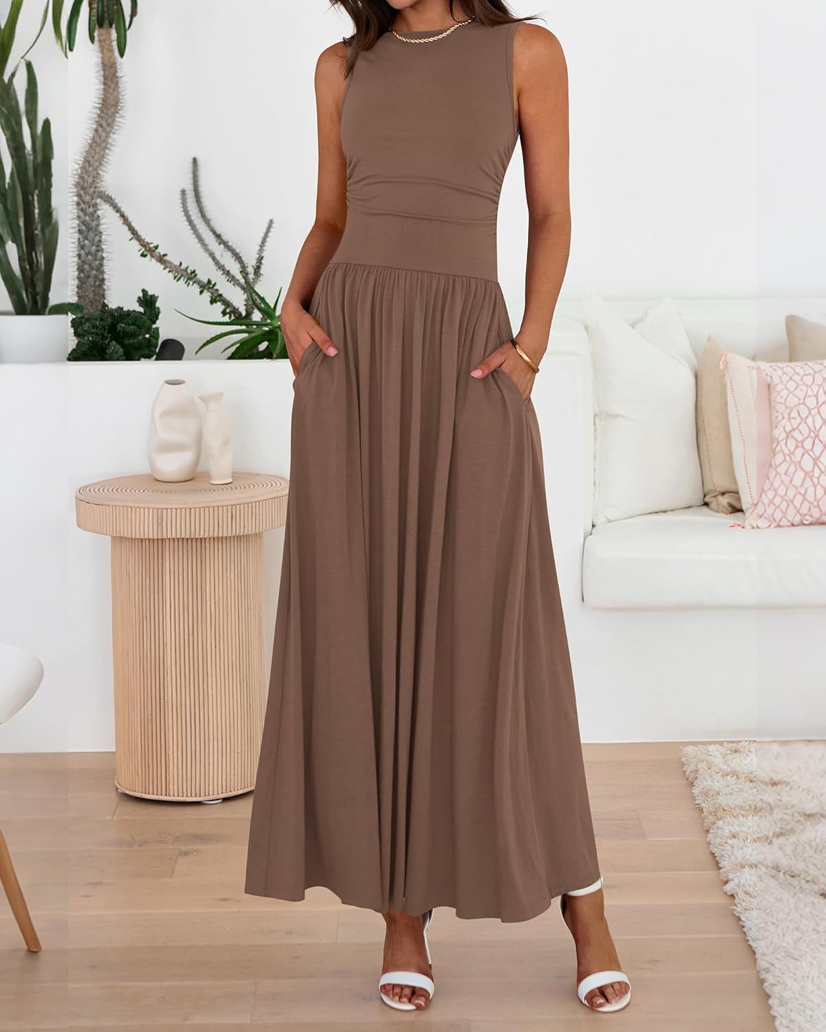 BTFBM Summer Maxi Dresses for Women 2026 Spring Sleeveless Casual Ruched High Waisted Long Sundress Flowy Beach Dress - Image 4