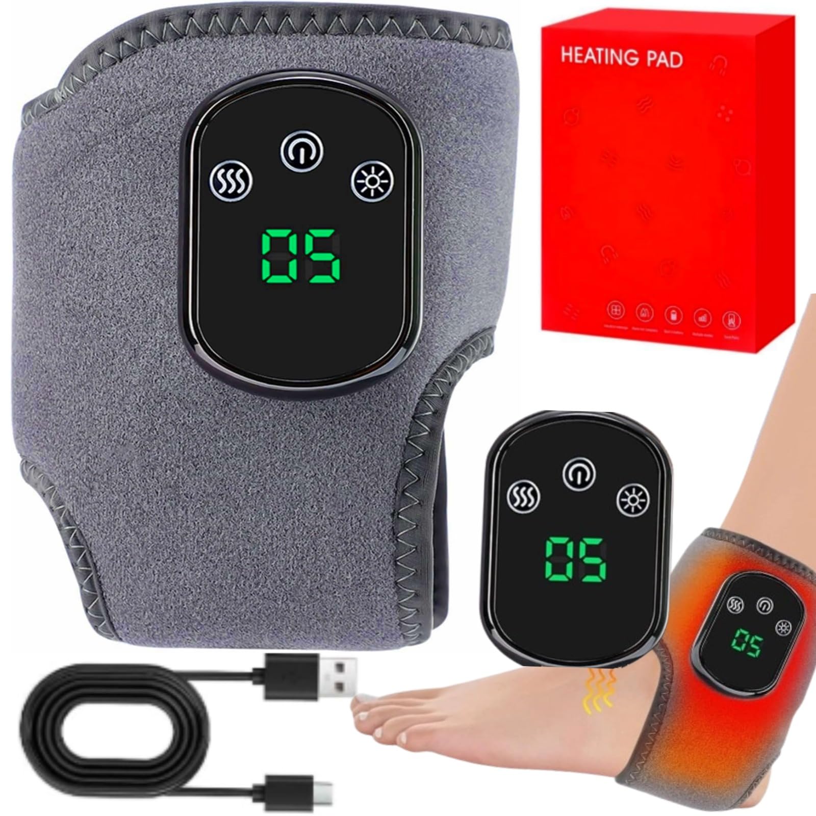 3 En1 Masajeador de Pies, Aparato de Masaje para Pies Portátil Eléctrico, 3 Modos de Vibración, 5 Niveles de Calor, Tobillera Calefactada, Temporizador Inteligente para Piernas Sin Dolor y Vitales