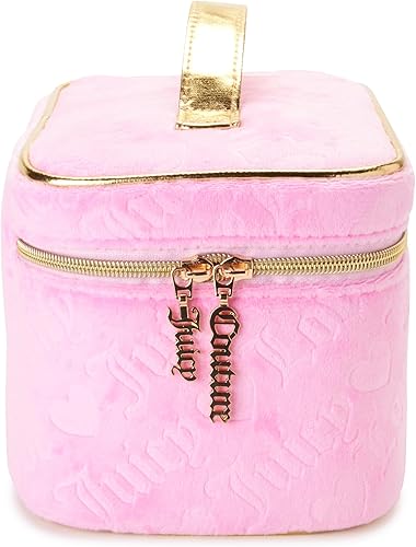Miniatura 4 de Juicy Couture Bolsa de Maquillaje Organizador de Cosméticos Esenciales de Viaje Estuche de Tren Logo de Corazón de Terciopelo, Rosa, Tamaño único