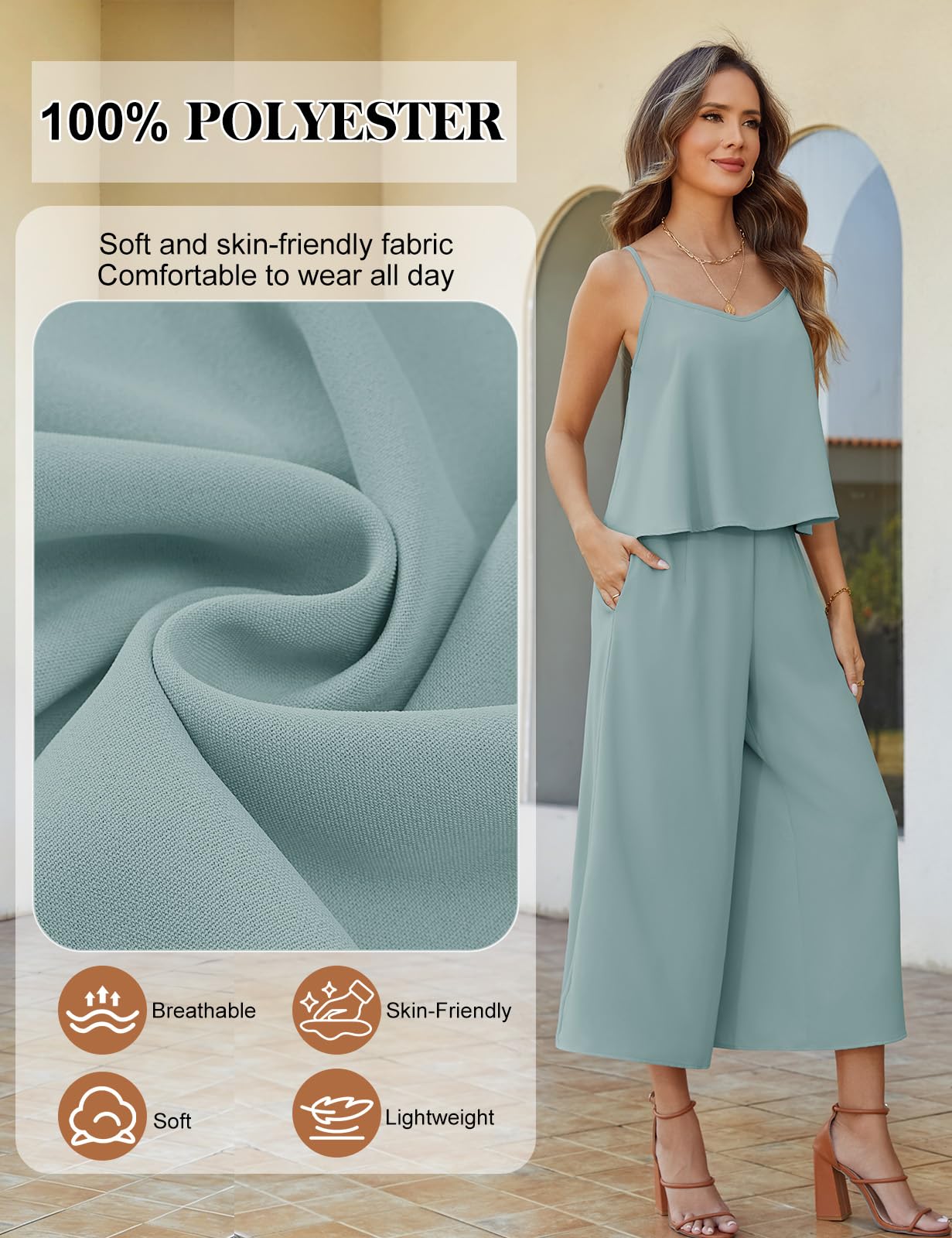 Ensemble Femme Été 2 Pieces Tops sans Manches et Taille Haute Pantalons Fluide Décontracté Jambe Large avec Poches Chic et Elegant Outfit Loungewear Set