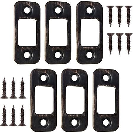 6-Pack Round Corner Deadbolt Strike Plates 1x2-1/4 Inch With Screws - Satin Brushed Nickel