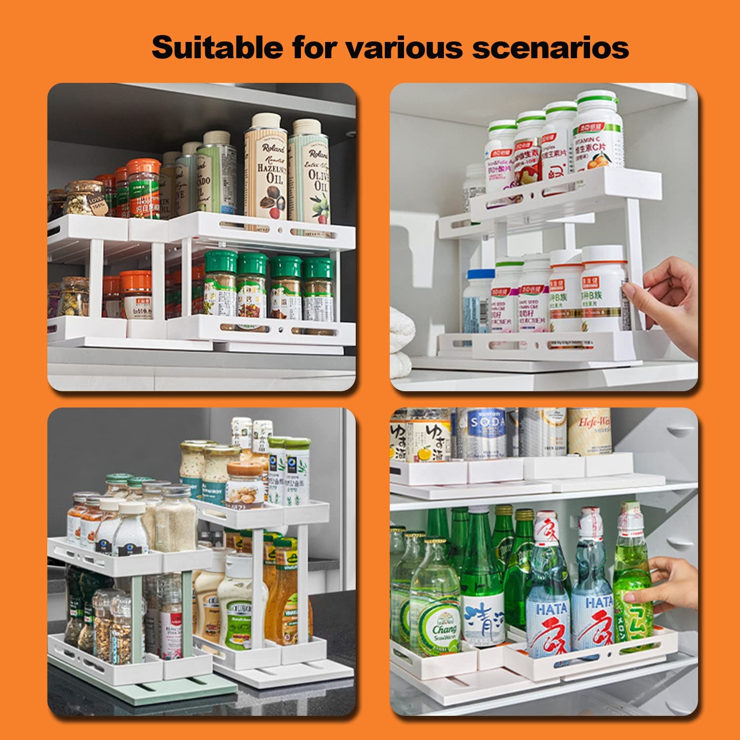 AVSMGP Organizador de Almacenamiento para Debajo del Fregadero, Cesta de colección de baño Deslizante, Estante de Almacenamiento Multiusos, Paquete de 2,C,L