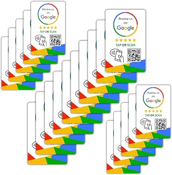Google Review Tap Cards 20-Pack by TapFive - Compatible with Google Reviews - Zappy Fast NFC & QR Cards For Teams & Multi-Location Businesses - Reusable, Unlimited Taps, No Fees 20 Card Pack