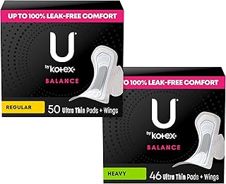 Balance Bundle: Ultra Thin Pads with Wings, Regular Absorbency, 50 Count & Ultra Thin Pads with Wings, Heavy Absorbency, 46 Count (Packaging May Vary)