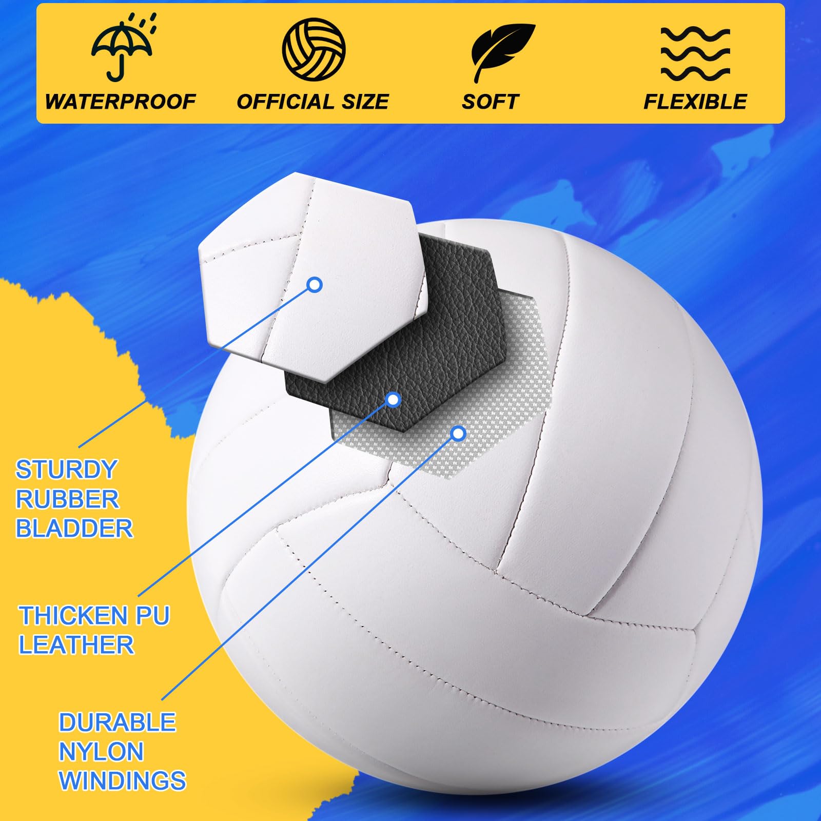 Jexine Autograph All White - Pelota de voleibol en blanco, tamaño oficial 5, pintura de bricolaje, pelota de voleibol lisa con bomba de aguja para autógrafos, premios, carteles, entrenadores, regalo