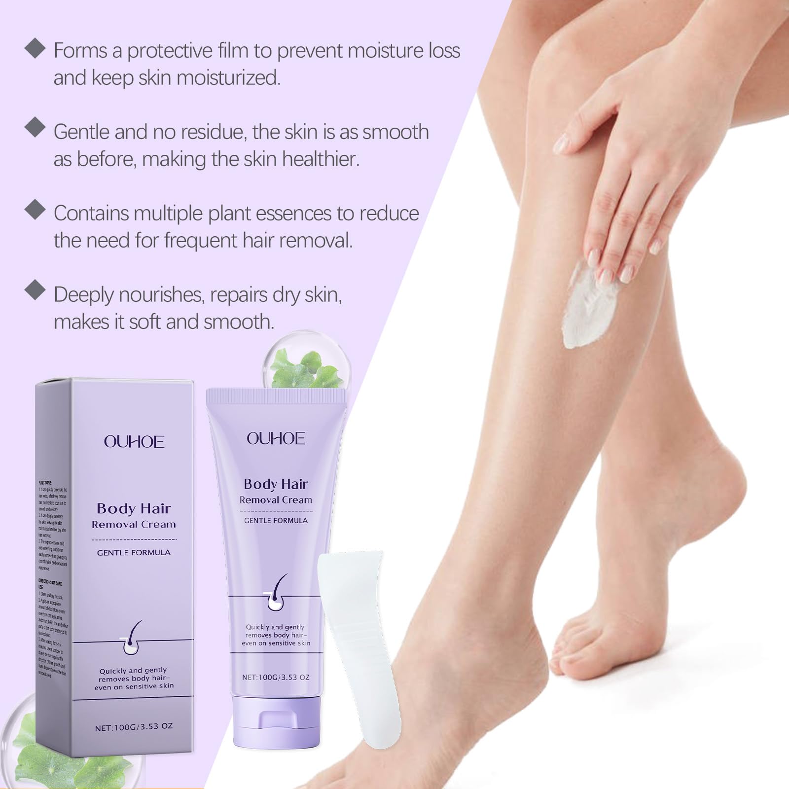 Crema per la depilazione del corpo, formula delicata per la pelle, depilazione indolore con applicatore a spatola, unisex per rimuovere viso e corpo, aloe vera, depilazione rapida (7 pezzi)