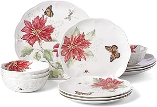 Juego de vajilla Lenox Butterfly Meadow Christmas Poinsettia de 12 piezas