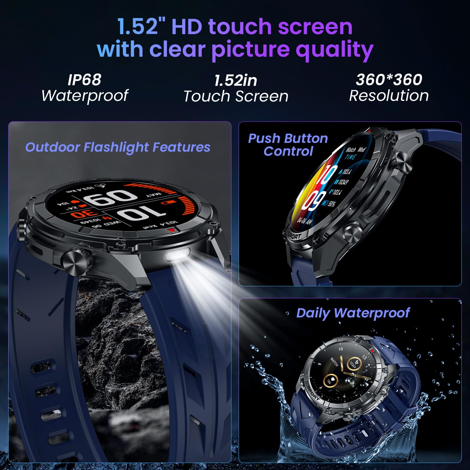 Motsfit Orologio Smartwatch Uomo Fitness: 1.52" Smart Watch con Effettua Risposte Chiamate, Pressione Cardiofrequenzimetro, 100+ Modalità Sportive, IP68 Impermeabile, Compatibilità Android e iOS