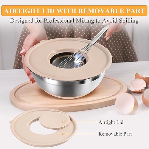 Miniatura 4 de Juego de tazones para mezclar con tapas herméticas, juego de 20 utensilios de cocina, 6 cuencos de acero inoxidable, 3 accesorios para rallar, parte