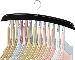 Tank Top Hanger, Bra Hangers for Closet Organizer 360° Rotating 24 Foldable Metal Hooks Tie Rack Hanger for Men Space Saving Non-Slip Hanging for Camisoles Belts Bathing Suit Scarves 1 Pack