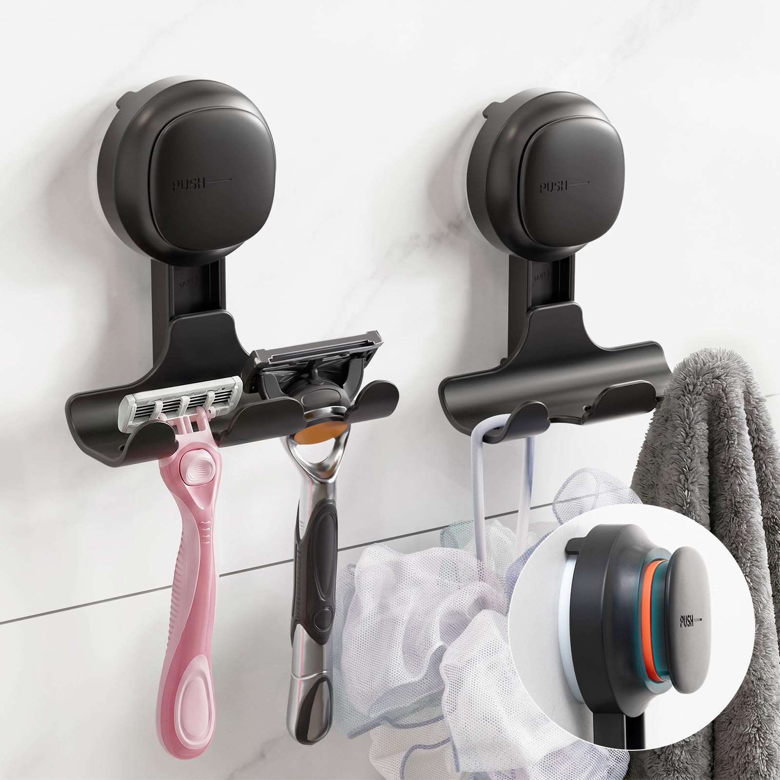 TAILI 2 Pack Upgraded Suction Cup Razor Holder for Shower Waterproof, Black