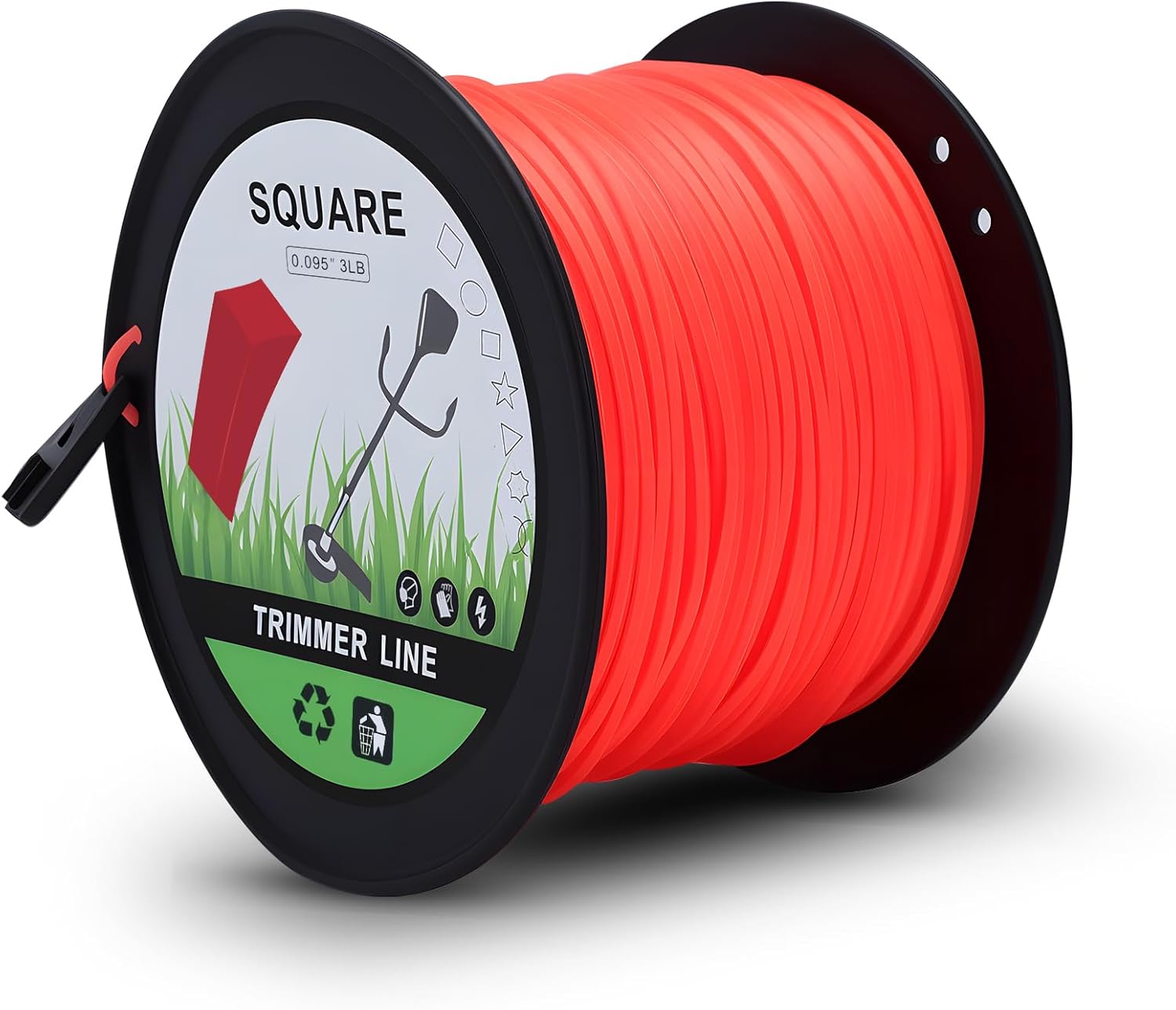 Powtol 3-Pound Commercial Square .095-Inch String Trimmer Line in Spool, with Built-in Line Cutter, Orange