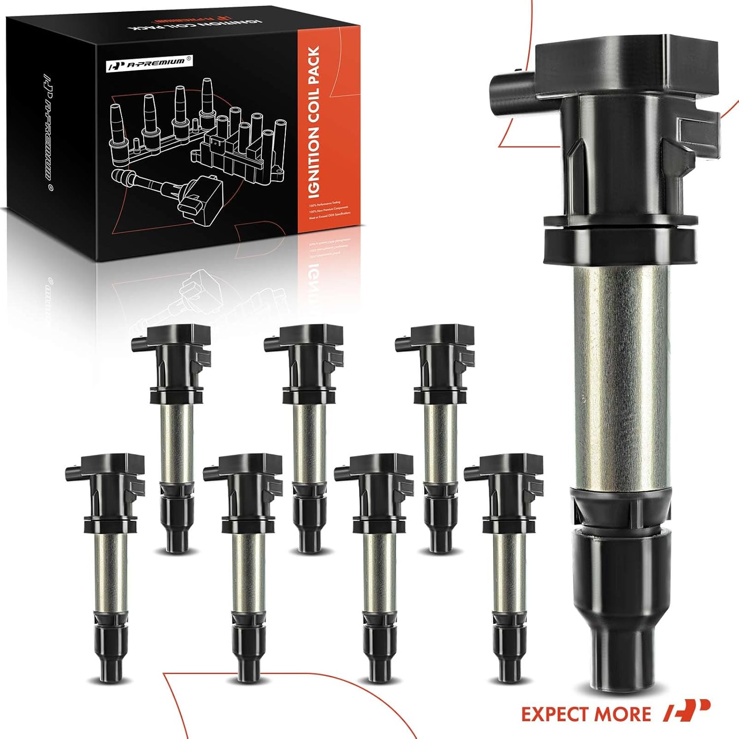 A-Premium Ignition Coils Pack Compatible with Buick Lucerne 2007-2011 Cadillac DTS SRX STS XLR 4.4L 4.6L 8-PC Set