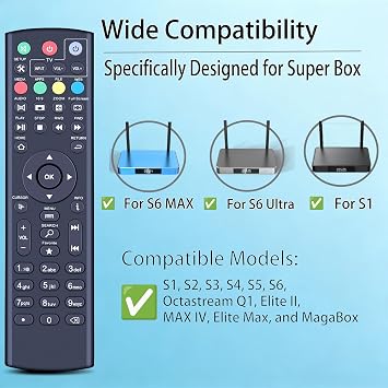 ZWP Universal Replacement Remote Control Compatible for Super Box S1, S2, S3, S4, S5, S6, Octastream Q1, Elite II, MAX IV, Elite Max, and MagaBox (Without Voice)