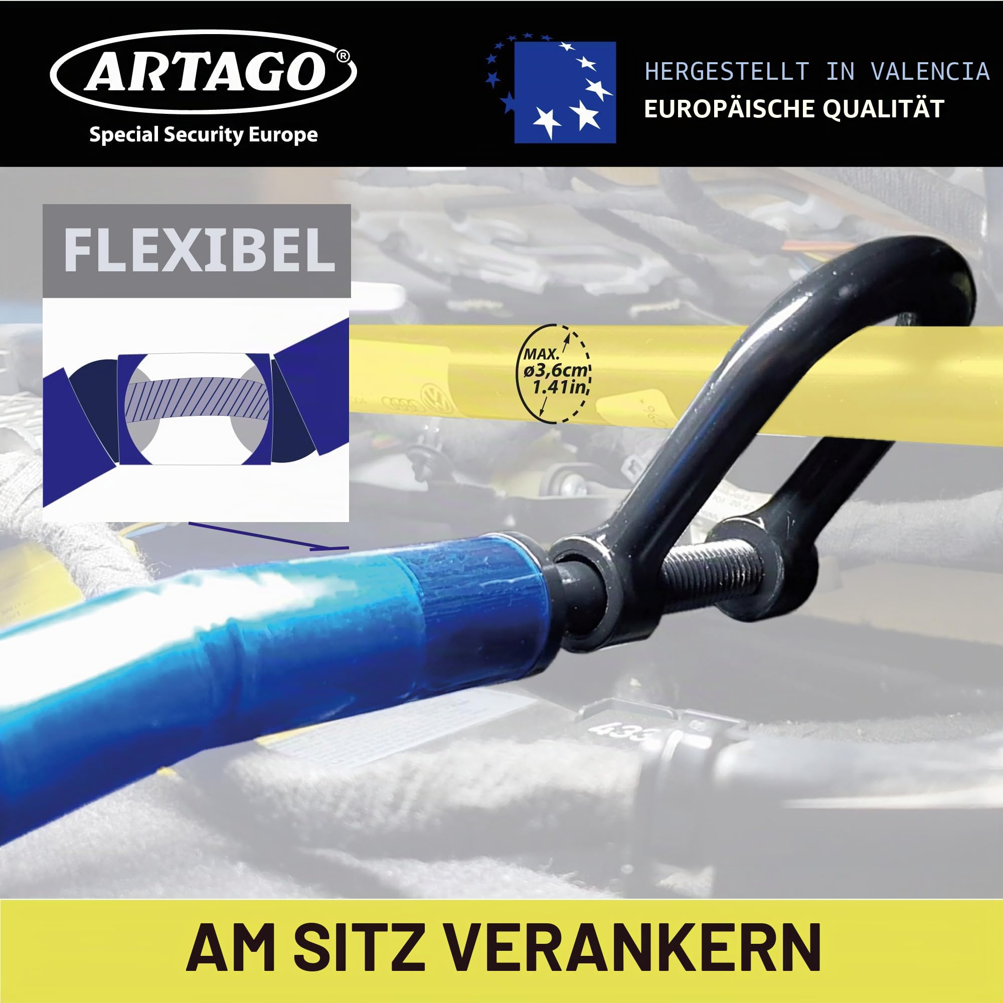 ARTAGO 582/B Lenkradschloss verankert am Sitz, Lenkradkralle Lenkradsperre, Diebstahlsicherung Lenkrad Sitz Auto, Universal