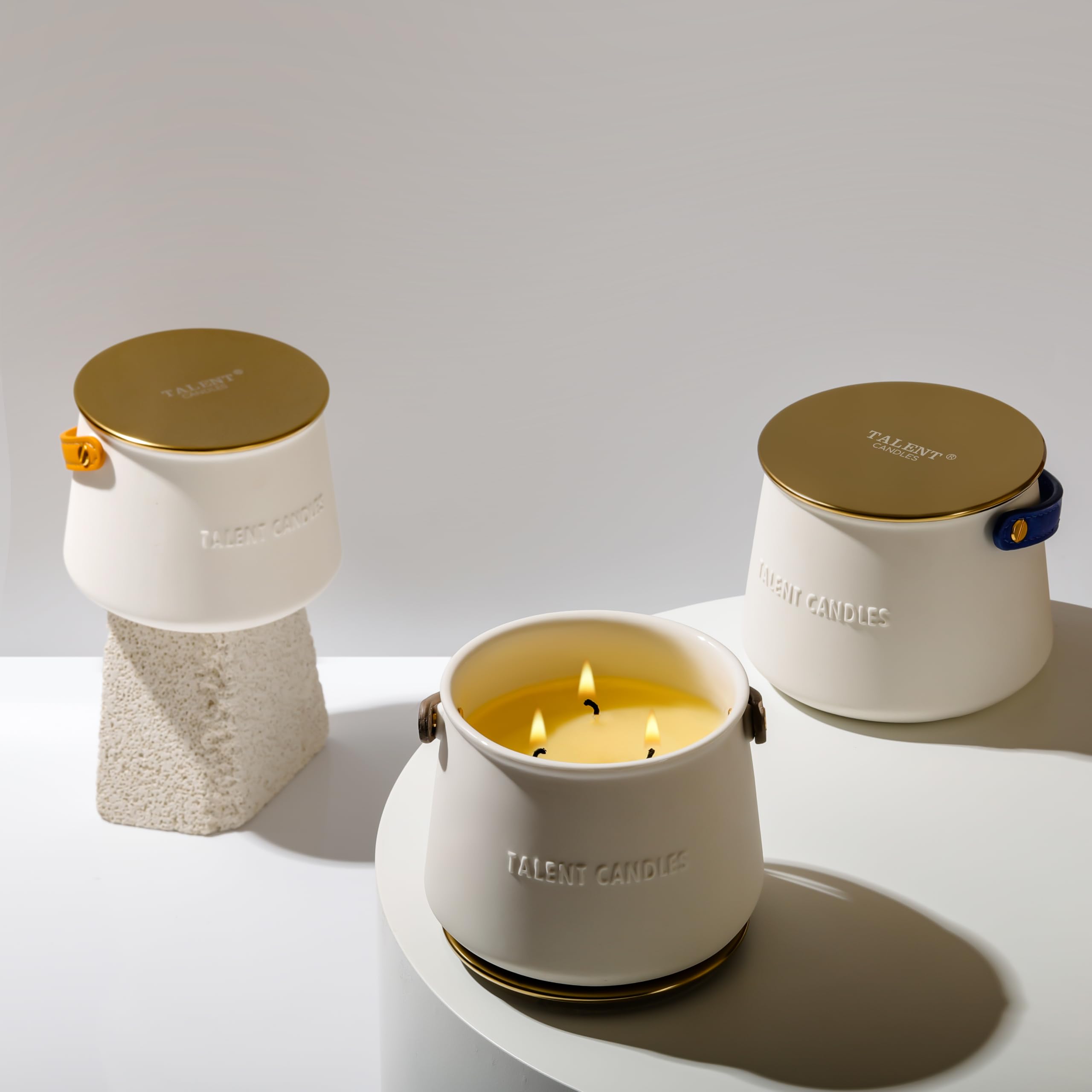 Bougie Aromathérapie Tasse en Céramique à Main 3 Noyaux Cire de Soja Cadeaux Hommes Femmes Nuit d'été
