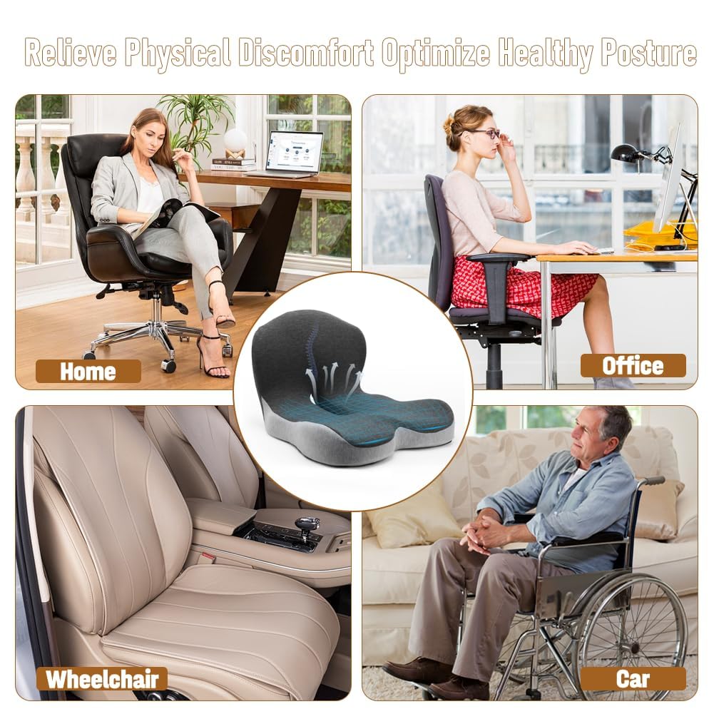 Ortopedyczna poduszka do siedzenia, poduszka na kość ogonową, ergonomiczna poduszka do siedzenia, poduszka podpierająca okolice lędźwiowe, duża poduszka na fotel samochodowy z pianki memory