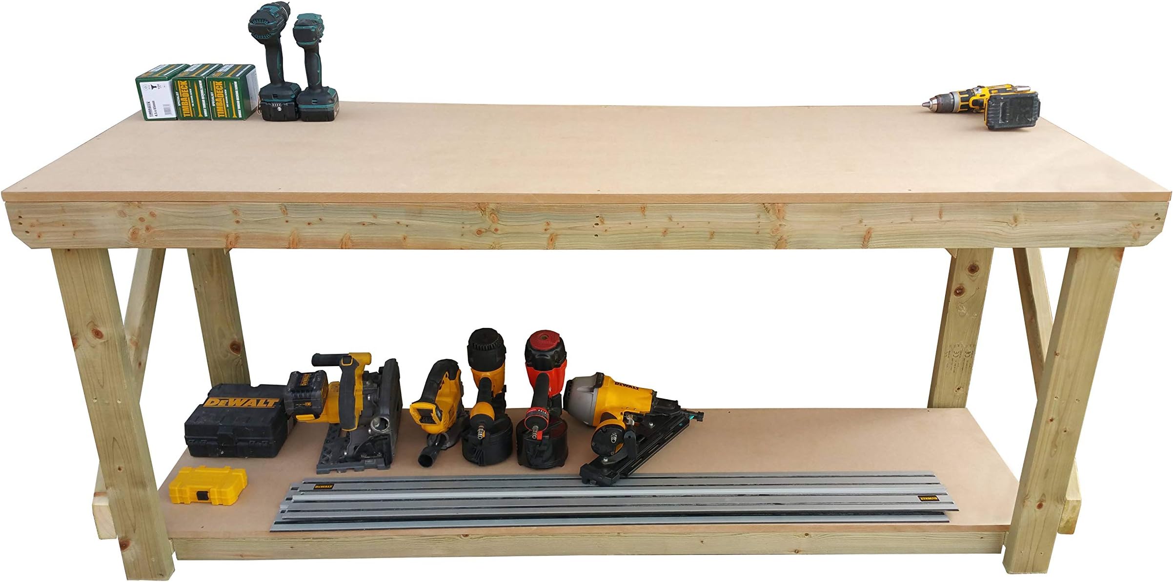 Wooden MDF Workbench - Work Table Handmade Strong Heavy Duty - Made From Construction Grade Timber (8ft)