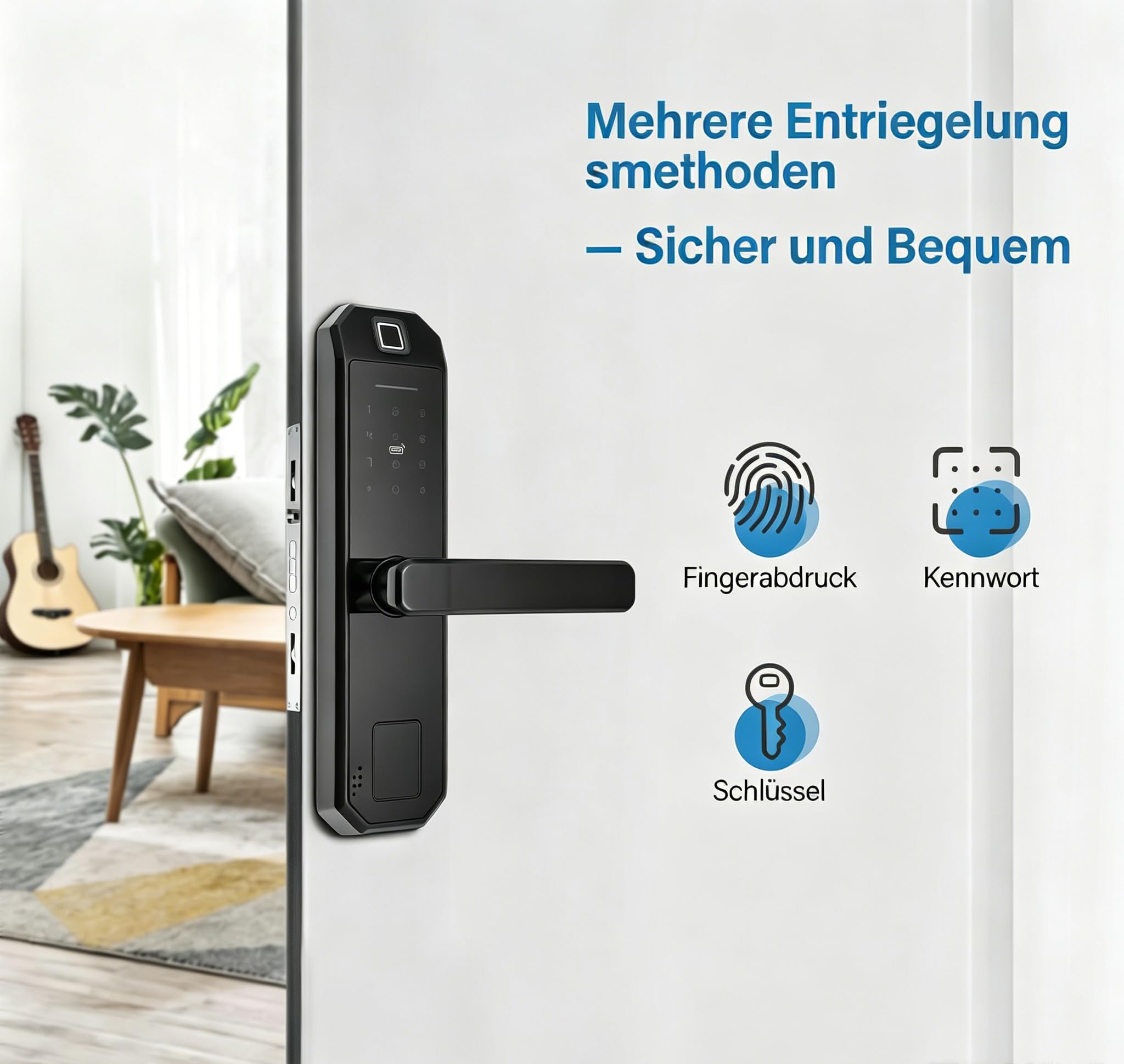 Cerradura Inteligente Electrónica | con Huella Digital, Teclado Digital y Código para Puertas, incluye 4 Pilas AAA Secas con Duración de 15 Meses