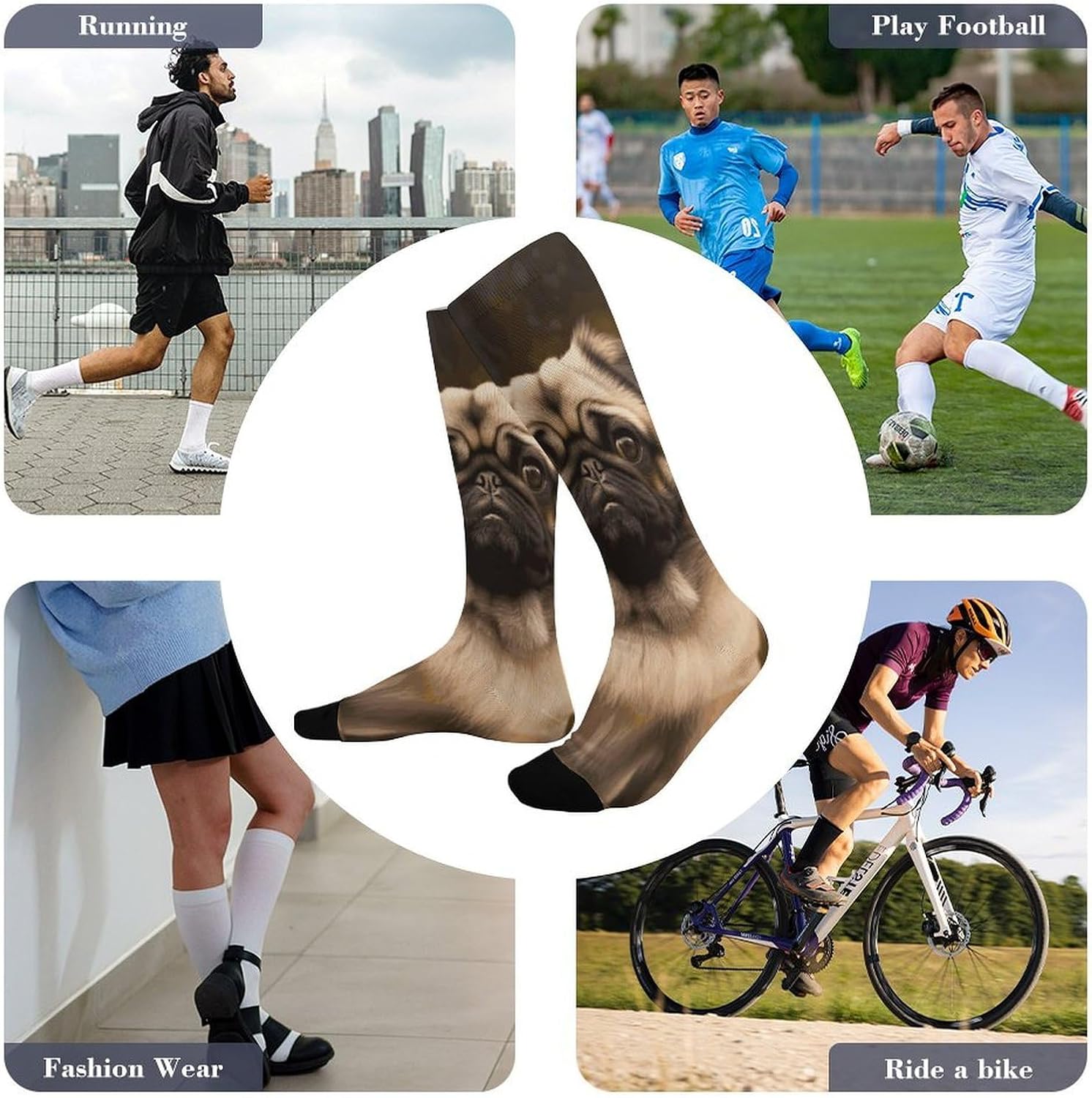 Knee High Socks Pug Dog Long Tube Boot Seamless Toe