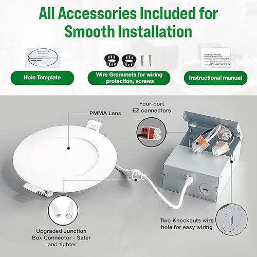 Miniatura 6 de QPLUS Paquete de 20 luces LED empotrables ultrafinas negras de 4 pulgadas con caja de conexiones, luz diurna de 5000 K, regulable, clasificación IC,
