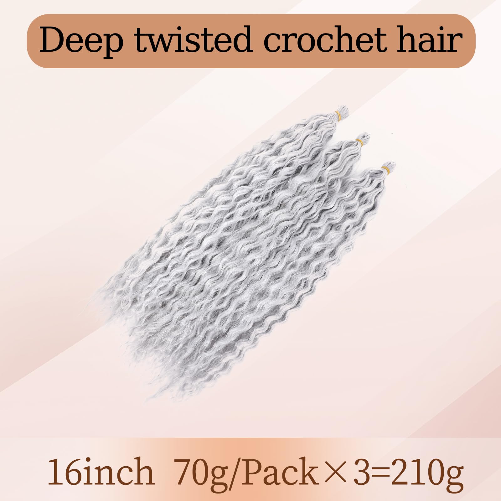 TAOYEMY Deep Wave Crochet Curly Braiding Hair 16 Inch 3 Packs Ocean Wave Crochet Hair Extensions Synthetic Curly Crochet Hair For Women (Grey - Image 4