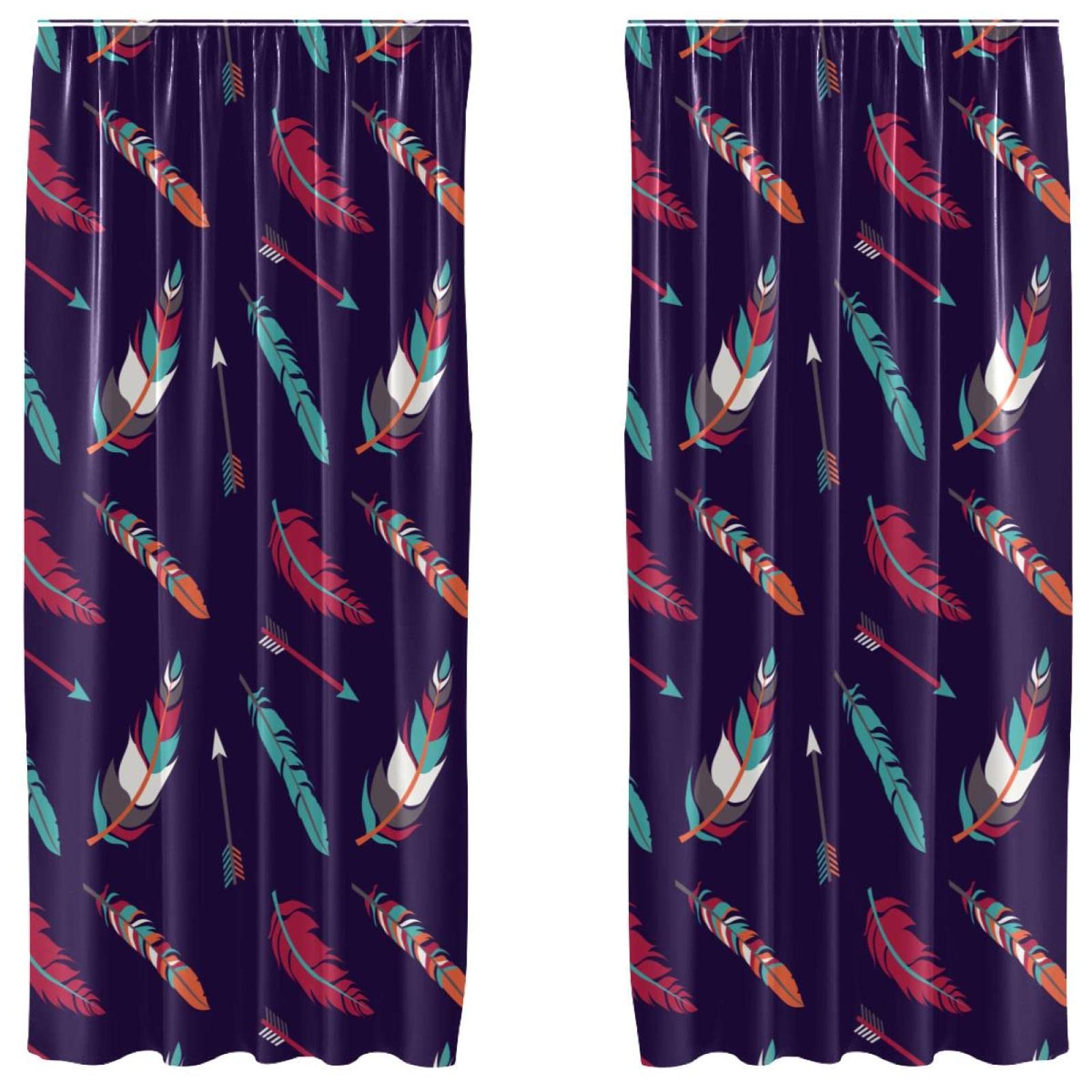 Rideaux de fenêtre foncés plumes flèches colorées grand format 139x213