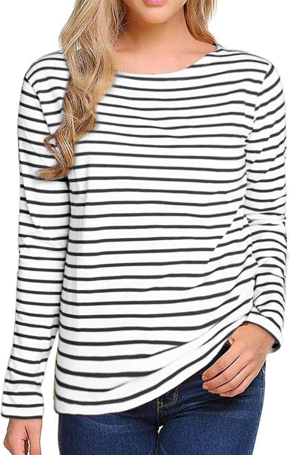 Amazon.com: LilyCoco Womens Striped Long Sleeve Shirt Boat Neck Tops ...