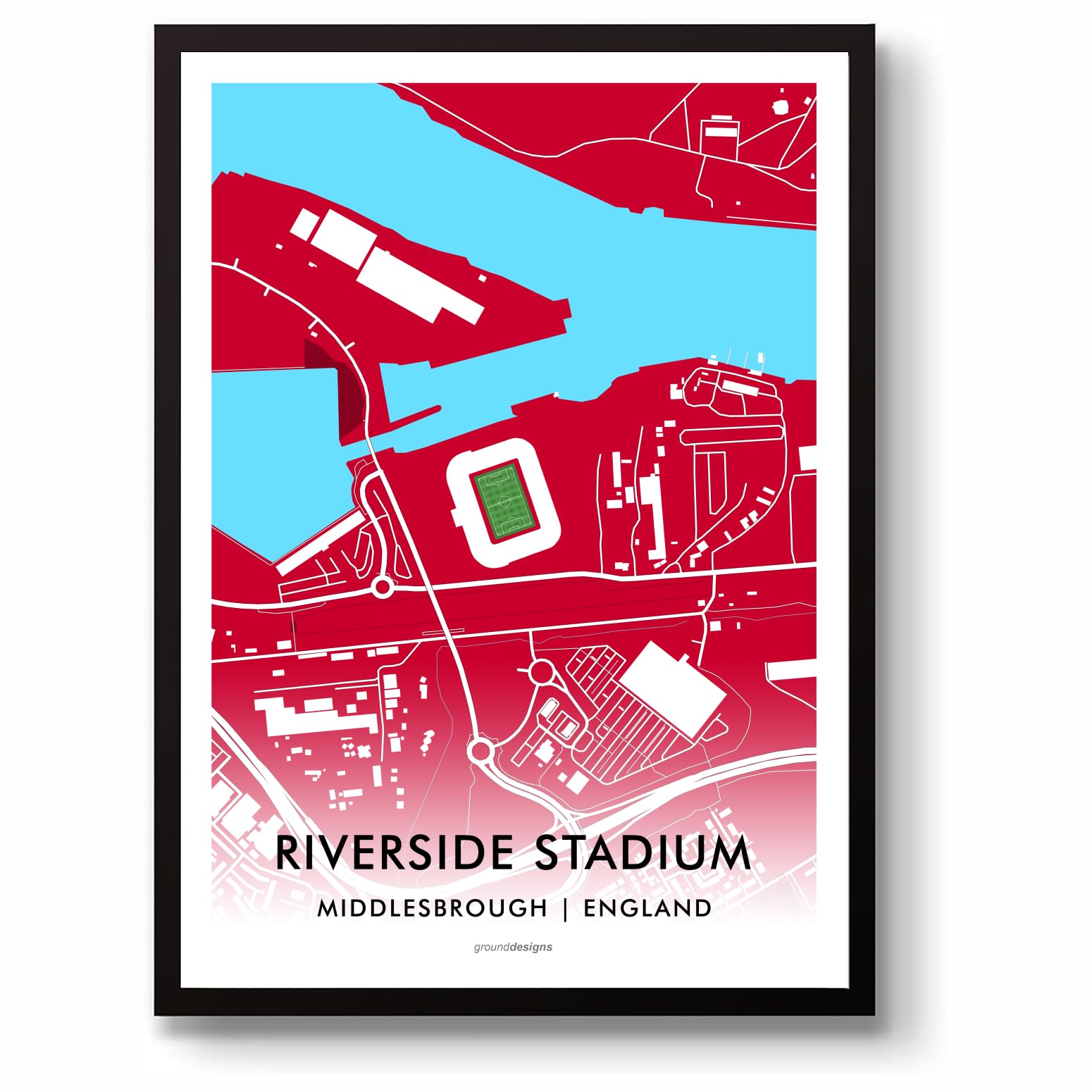 GroundDesigns MIDDLESBROUGH FC Football Gift RIVERSIDE STADIUM Map Unframed A3 Art Print BORO