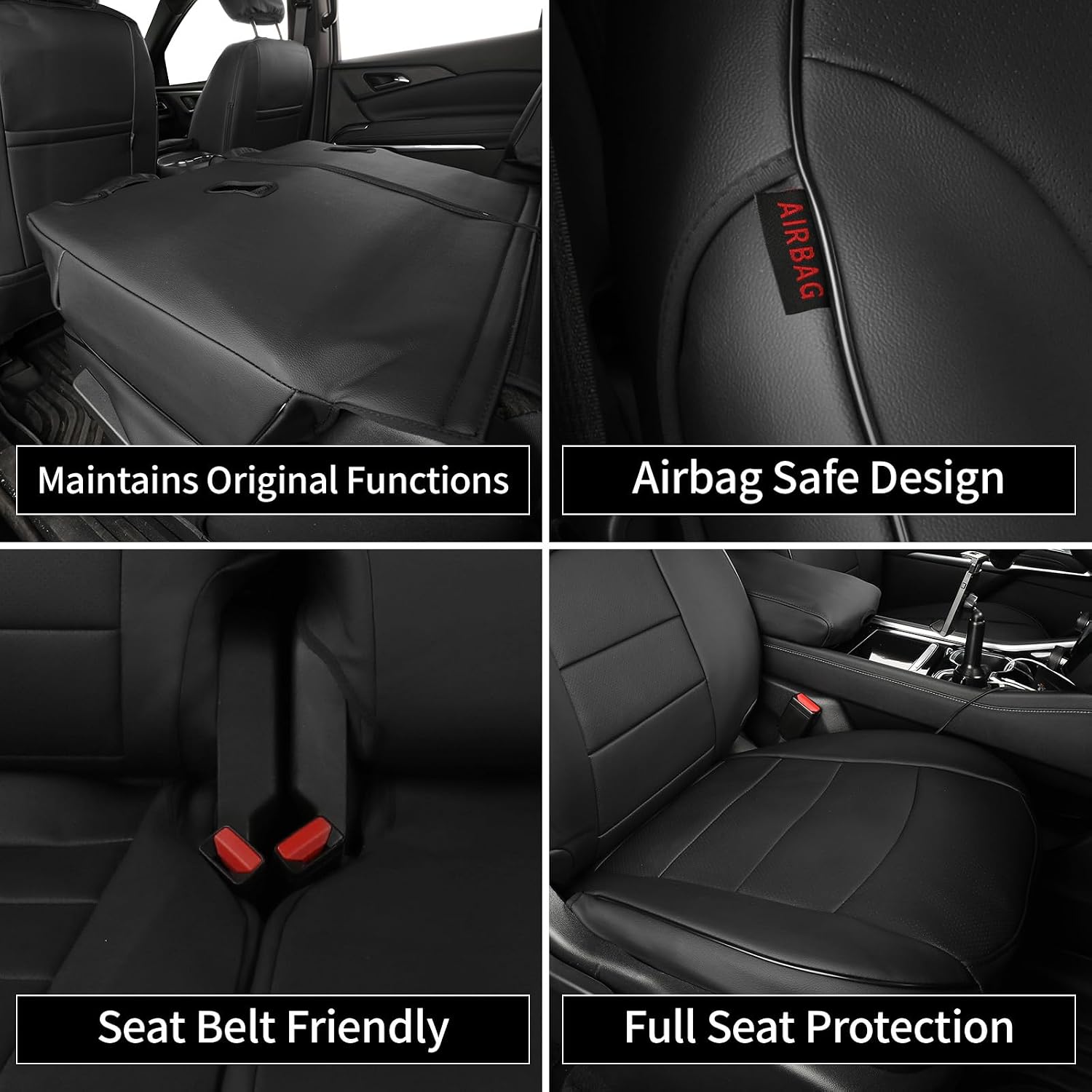 EKR Traverse Seat Covers for Chevrolet Traverse L/LS/LT 2018-2023 & Limited LS/LT 2024,(2nd 40/60 Split,8 Seats),Leather Car Seat Cover Full Set for Trucks SUV,Faux Leather(Black)