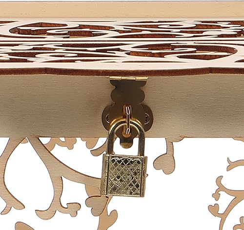 Miniatura 7 de Amosfun Vinatge - Caja de madera para tarjetas de boda, caja de boda rústica hueca con llave de bloqueo y caja de tarjetas de goma para decoración
